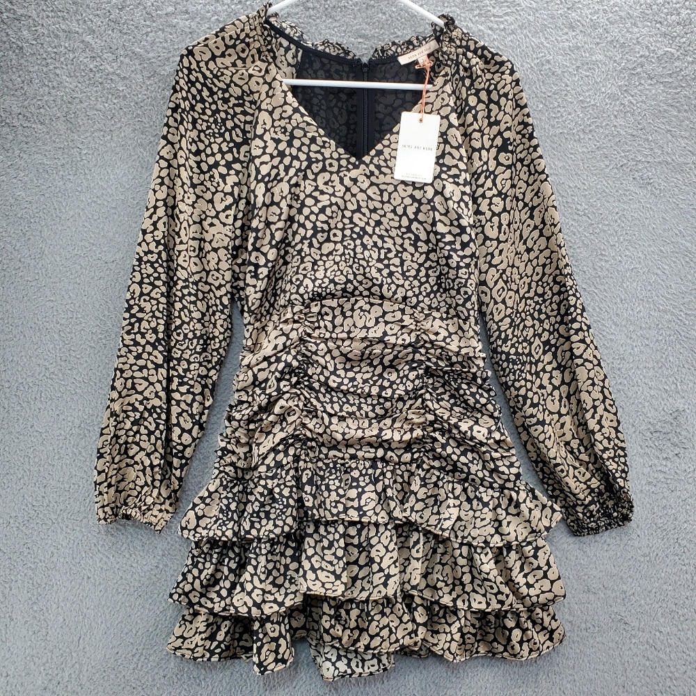 Skies Are Blue Alana Cheeta Leopard Print Ruffled Dress NWT